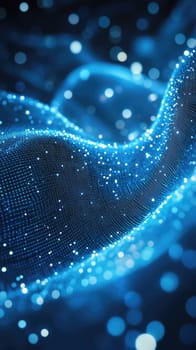 Soft blue lines and bokeh light spots intertwine to form a visually appealing abstract background.