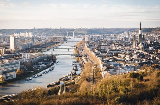 Panoramic aerial view of Rouen, Normandy, France. Photograph taken in winter