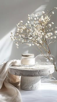 Cosmetic cream in a glass jar. Skin care concept. Background for beauty products