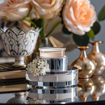 Cosmetic cream in a glass jar. Skin care concept. Background for beauty products