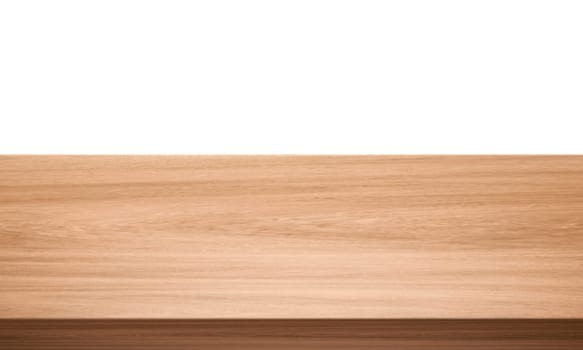 View of wood or wooden table top corner Isolated on white background