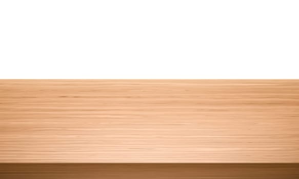 View of wood or wooden table top corner Isolated on white background