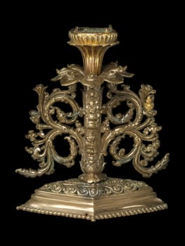 this image showcases an ornate foliate pedestal, likely from bengal, india, dating to the late 12th century, designed to hold a buddhist image. the antique metalwork, possibly brass or gold, features intricate carvings and a decorative foliate design, representing a rich historical and religious artifact. ideal for projects related to asian art, buddhism, and historical sculpture.