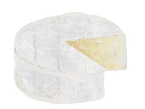 Camembert or brie cheese watercolor drawing. Hand drawn illustration of dairy cream product of French cuisine. Clip art of food on white background. Ideal for packaging of farm organic product or restaurant menu design. High quality illustration
