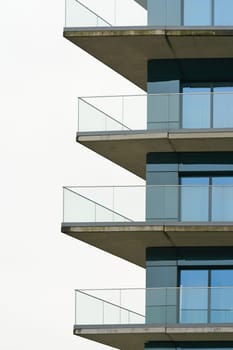 Facade of a residential building with balcony in the city center of Swinoujscie in Poland