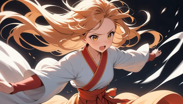 Anime kung fu girl wearing kimono