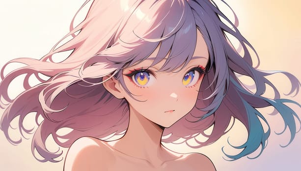 Anime girl with purple hair and yellow eyes