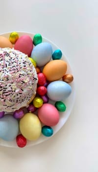 Colorful Easter celebration showcases a variety of decorated eggs and sweet treats, symbolizing joy and togetherness during festive occasions, creating a vibrant atmosphere of happiness and unity