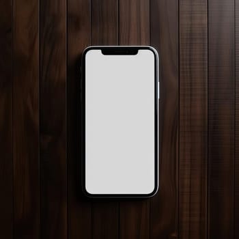 Smartphone with blank screen on a wooden background
