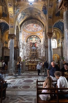 PALERMO, ITALY - October 24, 2024: The Church of Santa Maria dell Ammiraglio is characterized by a multiplicity of styles that meet, since, through the succession of centuries, it was enriched by various tastes in art, architecture and culture.