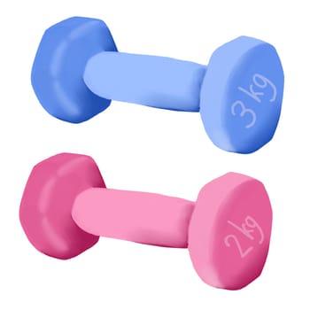 Hand drawn illustration of sports dumbbell weightlifting, gym activity equipment. Bodybuilding fitness training health muscle strength power hobby physical leisure