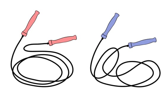 Hand drawn illustration of skipping rope jump jumping equipment. Gym workout sport fit leisure health, exercise training, cardio athletic black cord modern energy