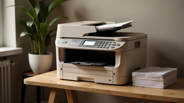 Printer with accessories on a desk in a clean and professional workspace