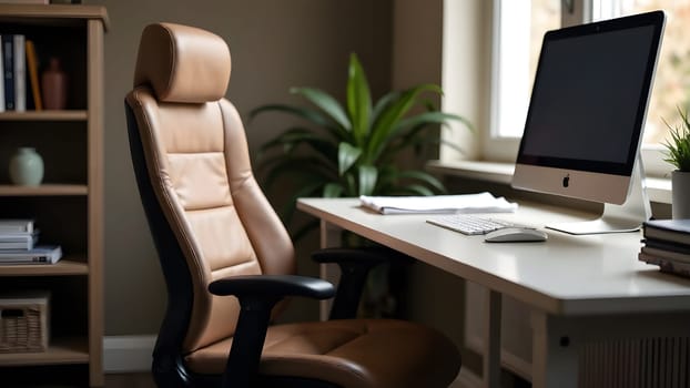 Comfortable office setup designed for productivity in Mocha Mousse tones