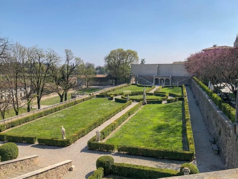 Italian Garden and statue in Volta Mantovana and. High quality photo