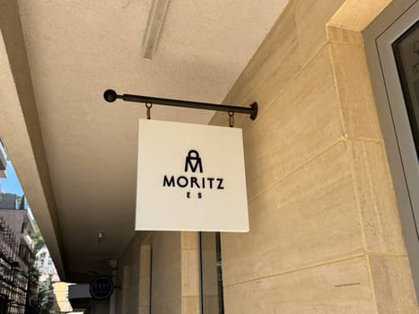 Budva, Montenegro - April 18, 2025:Brand sign Moritz on the side of a building. Moritz Eis is an international gelateria chain founded in 2012 with over 200 natural ice cream and sorbet flavours