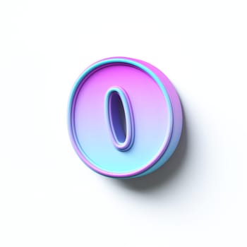 Pink blue gradient cartoon font Number 0 ZERO 3D rendering illustration isolated on white background