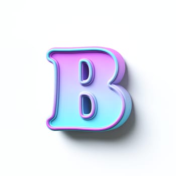 Pink blue gradient cartoon font Letter B 3D rendering illustration isolated on white background