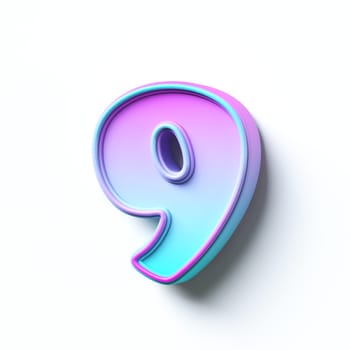 Pink blue gradient cartoon font Number 9 NINE 3D rendering illustration isolated on white background