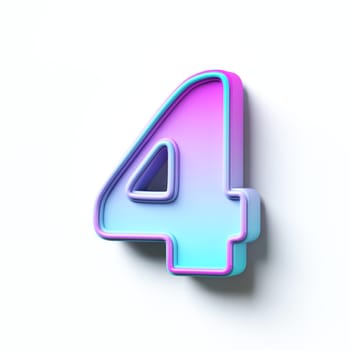 Pink blue gradient cartoon font Number 4 FOUR 3D rendering illustration isolated on white background