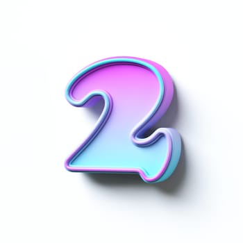 Pink blue gradient cartoon font Number 2 TWO 3D rendering illustration isolated on white background