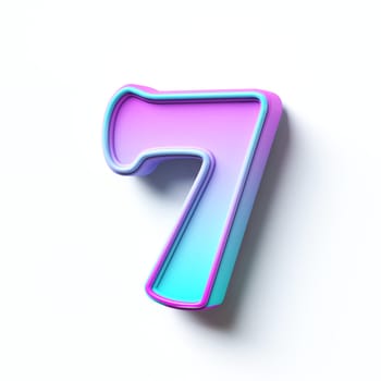 Pink blue gradient cartoon font Number 7 SEVEN 3D rendering illustration isolated on white background