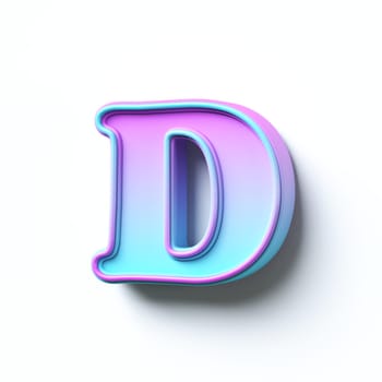 Pink blue gradient cartoon font Letter D 3D rendering illustration isolated on white background