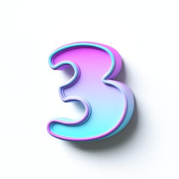 Pink blue gradient cartoon font Number 3 THREE 3D rendering illustration isolated on white background