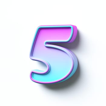 Pink blue gradient cartoon font Number 5 FIVE 3D rendering illustration isolated on white background