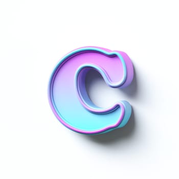 Pink blue gradient cartoon font Letter C 3D rendering illustration isolated on white background