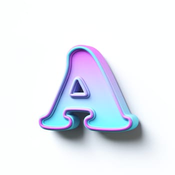 Pink blue gradient cartoon font Letter A 3D rendering illustration isolated on white background