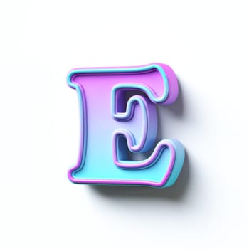 Pink blue gradient cartoon font Letter E 3D rendering illustration isolated on white background