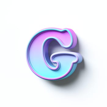 Pink blue gradient cartoon font Letter G 3D rendering illustration isolated on white background
