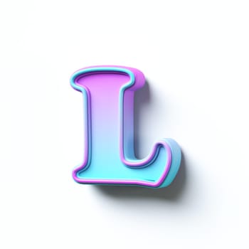 Pink blue gradient cartoon font Letter L 3D rendering illustration isolated on white background