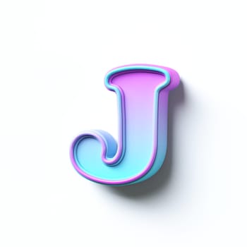 Pink blue gradient cartoon font Letter J 3D rendering illustration isolated on white background