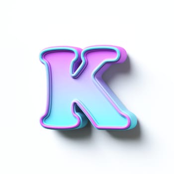 Pink blue gradient cartoon font Letter K 3D rendering illustration isolated on white background