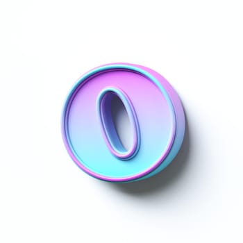 Pink blue gradient cartoon font Letter O 3D rendering illustration isolated on white background
