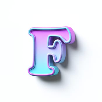 Pink blue gradient cartoon font Letter F 3D rendering illustration isolated on white background