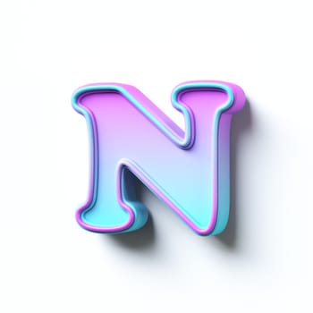 Pink blue gradient cartoon font Letter N 3D rendering illustration isolated on white background