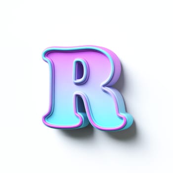 Pink blue gradient cartoon font Letter R 3D rendering illustration isolated on white background