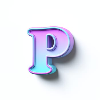 Pink blue gradient cartoon font Letter P 3D rendering illustration isolated on white background
