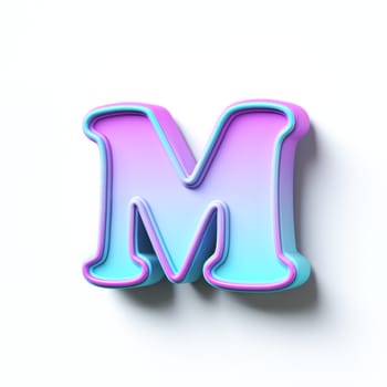 Pink blue gradient cartoon font Letter M 3D rendering illustration isolated on white background
