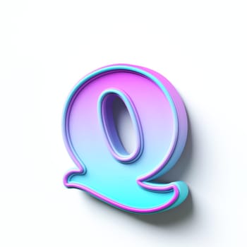 Pink blue gradient cartoon font Letter Q 3D rendering illustration isolated on white background