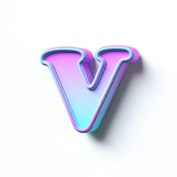 Pink blue gradient cartoon font Letter V 3D rendering illustration isolated on white background