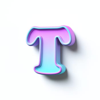 Pink blue gradient cartoon font Letter T 3D rendering illustration isolated on white background