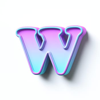 Pink blue gradient cartoon font Letter W 3D rendering illustration isolated on white background