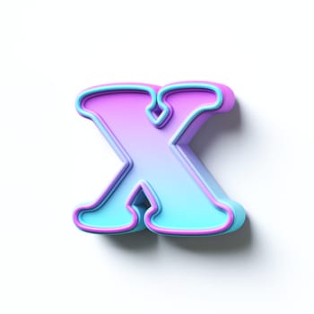 Pink blue gradient cartoon font Letter X 3D rendering illustration isolated on white background