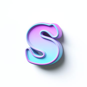 Pink blue gradient cartoon font Letter S 3D rendering illustration isolated on white background
