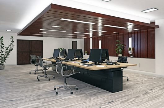 Modern office interior design concept. 3d rendering design