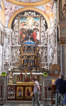 PALERMO, ITALY - October 24, 2024: The Church of Santa Maria dell Ammiraglio is characterized by a multiplicity of styles that meet, since, through the succession of centuries, it was enriched by various tastes in art, architecture and culture.